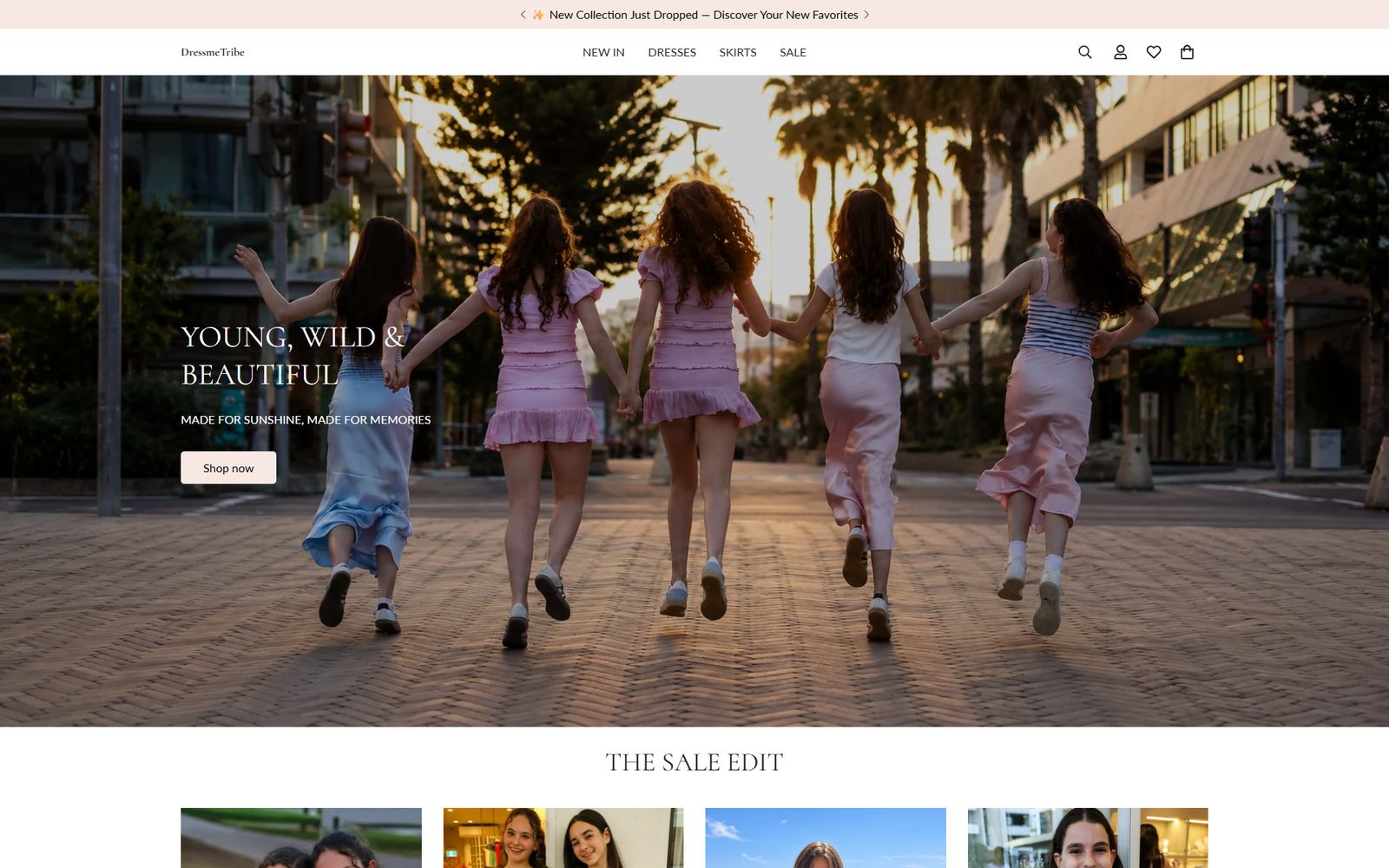 Dressmetribe Shopify store homepage design