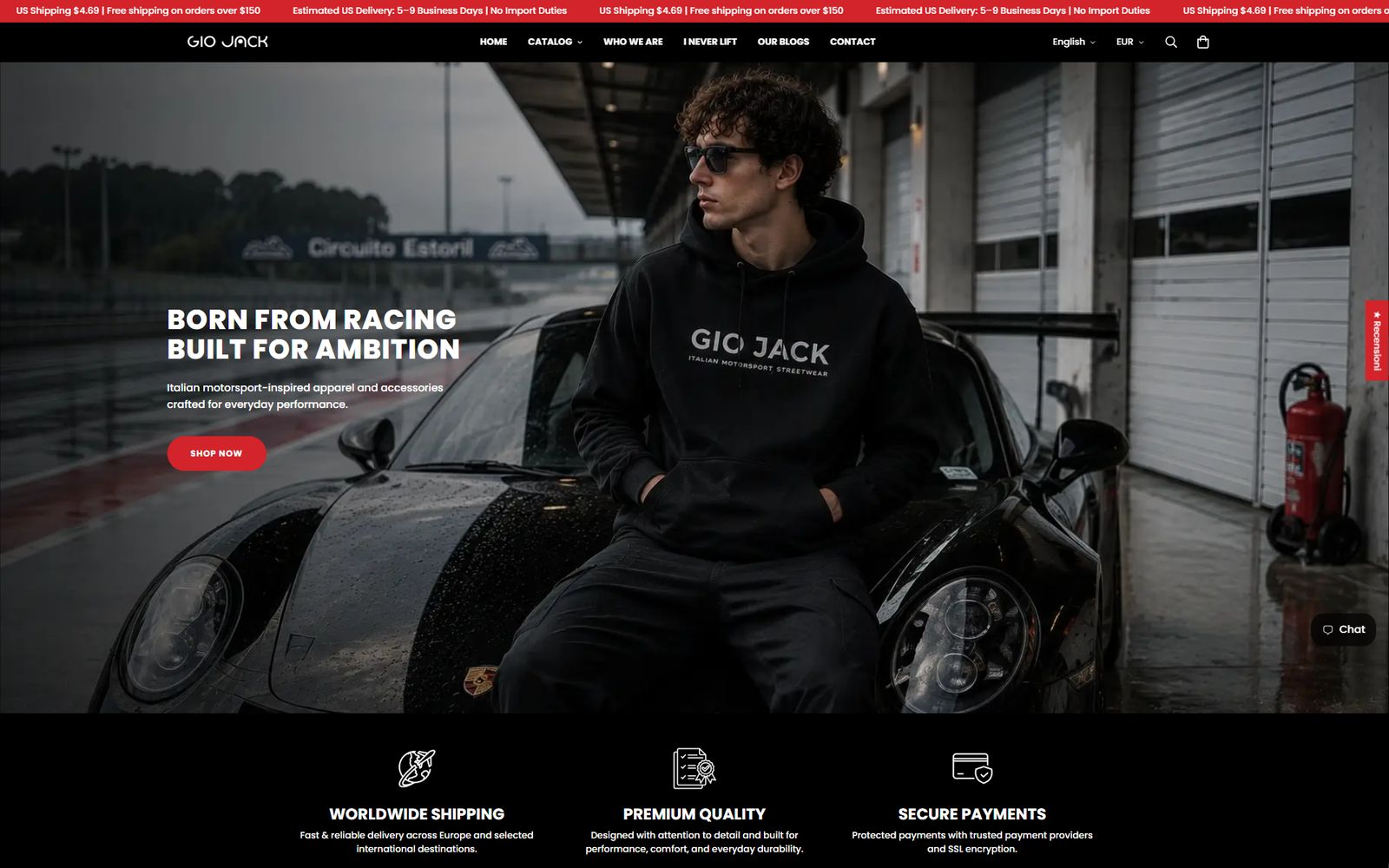 Giojack Shopify store homepage design