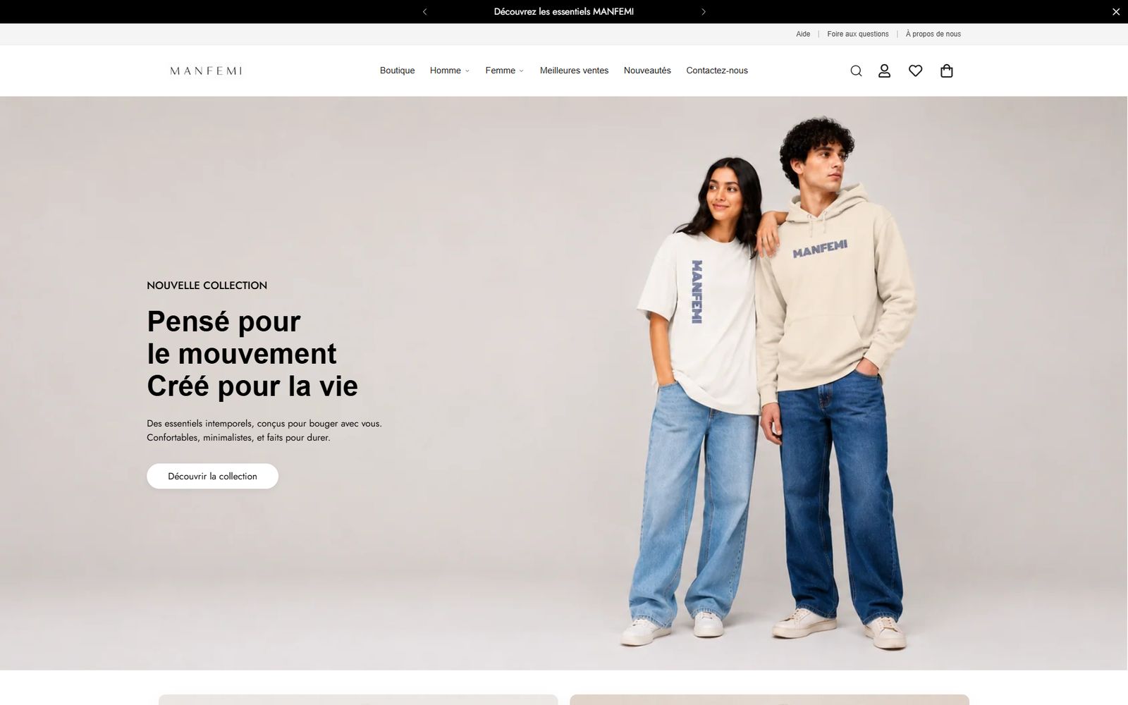Manfemi Shopify store homepage design
