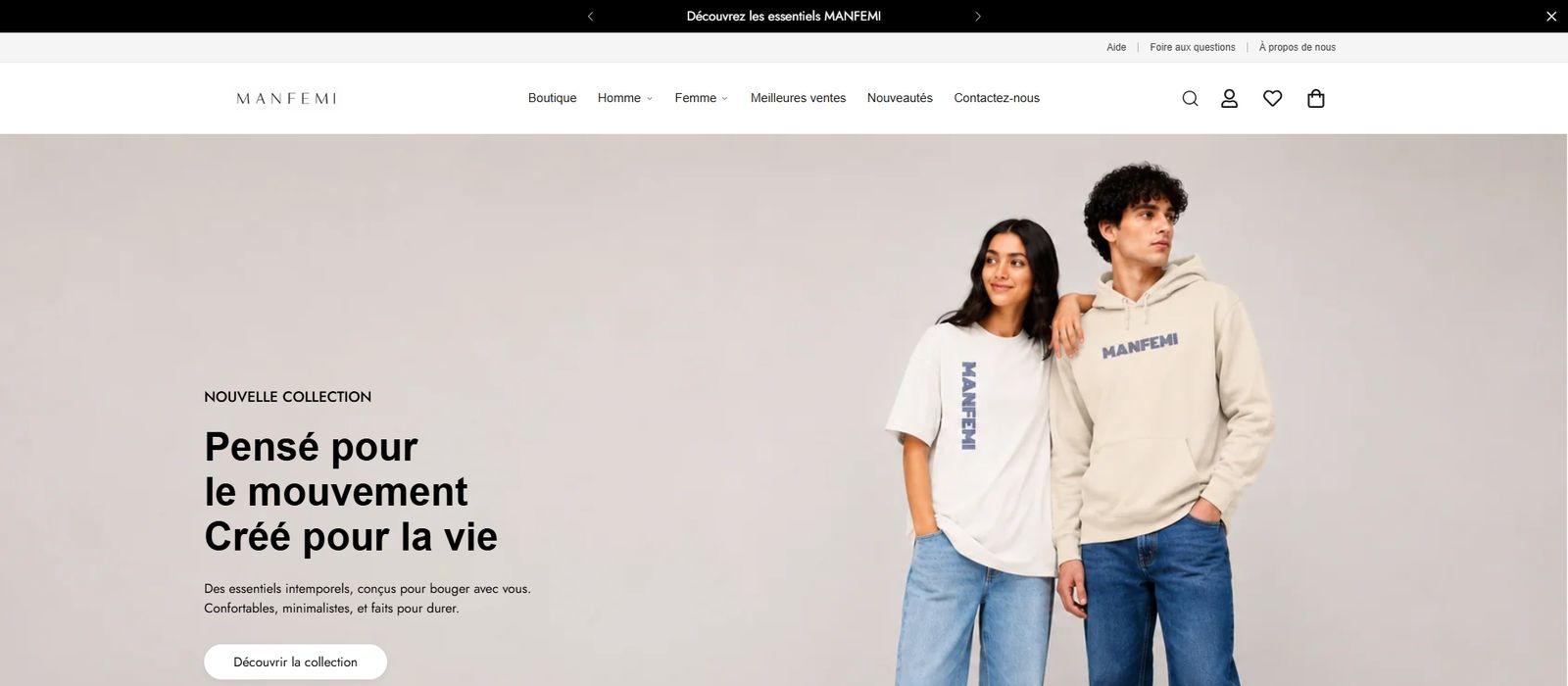 Manfemi Shopify homepage design, full-page screenshot