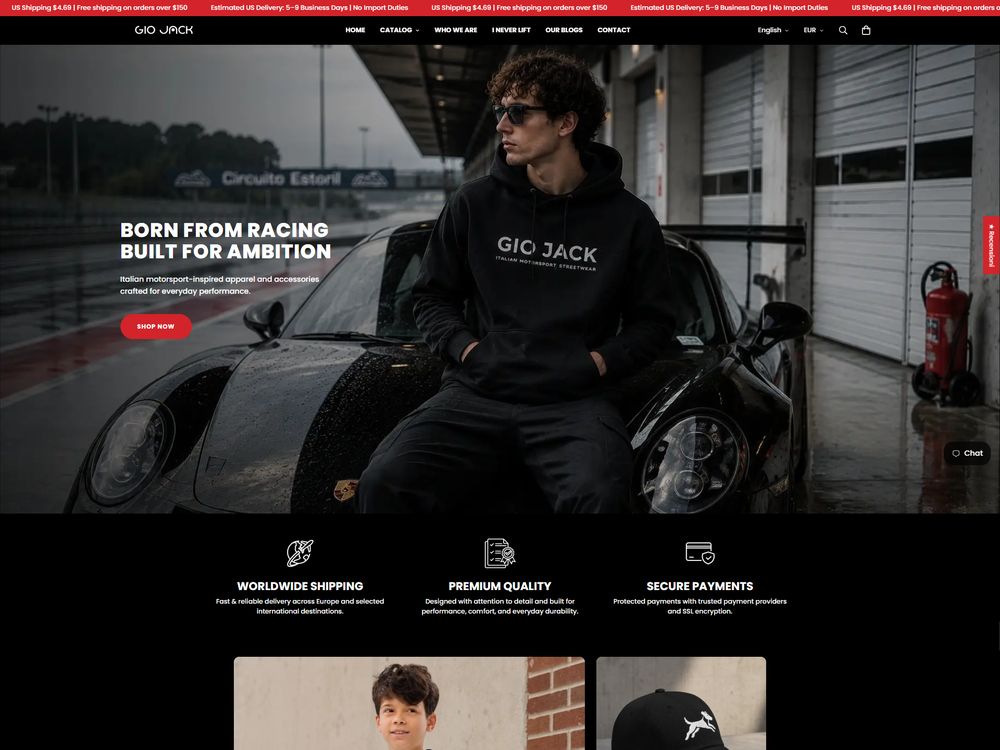Giojack Shopify homepage design, full-page screenshot