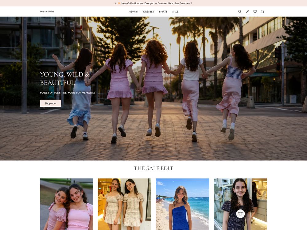 Dressmetribe Shopify homepage design, full-page screenshot