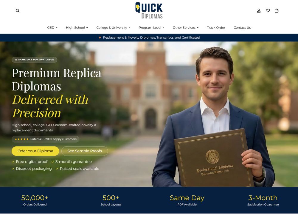 Quick Diplomas Shopify homepage design, full-page screenshot